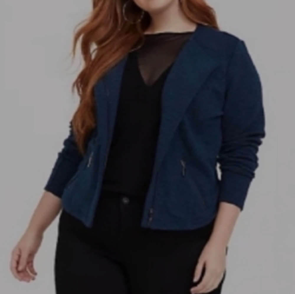 Torrid Plus Size Moto Stretch Asymmetrical Ribbed Blue Chic Jacket Size 0X